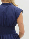 Entro Zip Front Midi Dress in Navy on model from back closeup