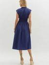 Entro Zip Front Midi Dress in Navy on model from back