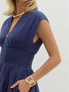 Entro Zip Front Midi Dress in Navy on model from front closeup