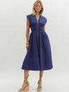 Entro Zip Front Midi Dress in Navy on model from front