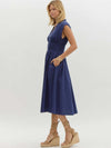 Entro Zip Front Midi Dress in Navy on model from side