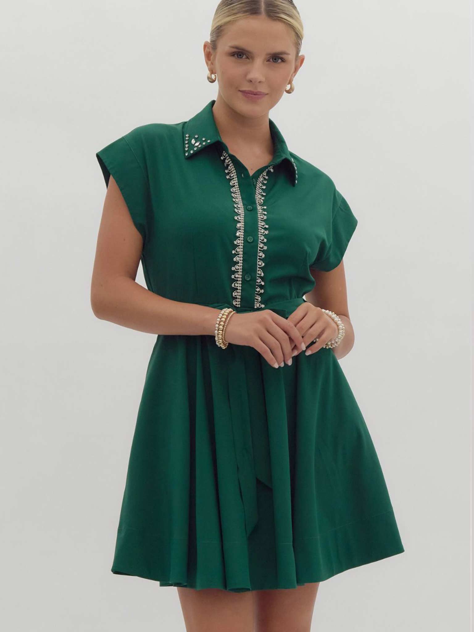 Entro Crystal Embellished Mini Dress in Hunter Green M Entro Crystal Embellished Mini Dress in Hunter Green M