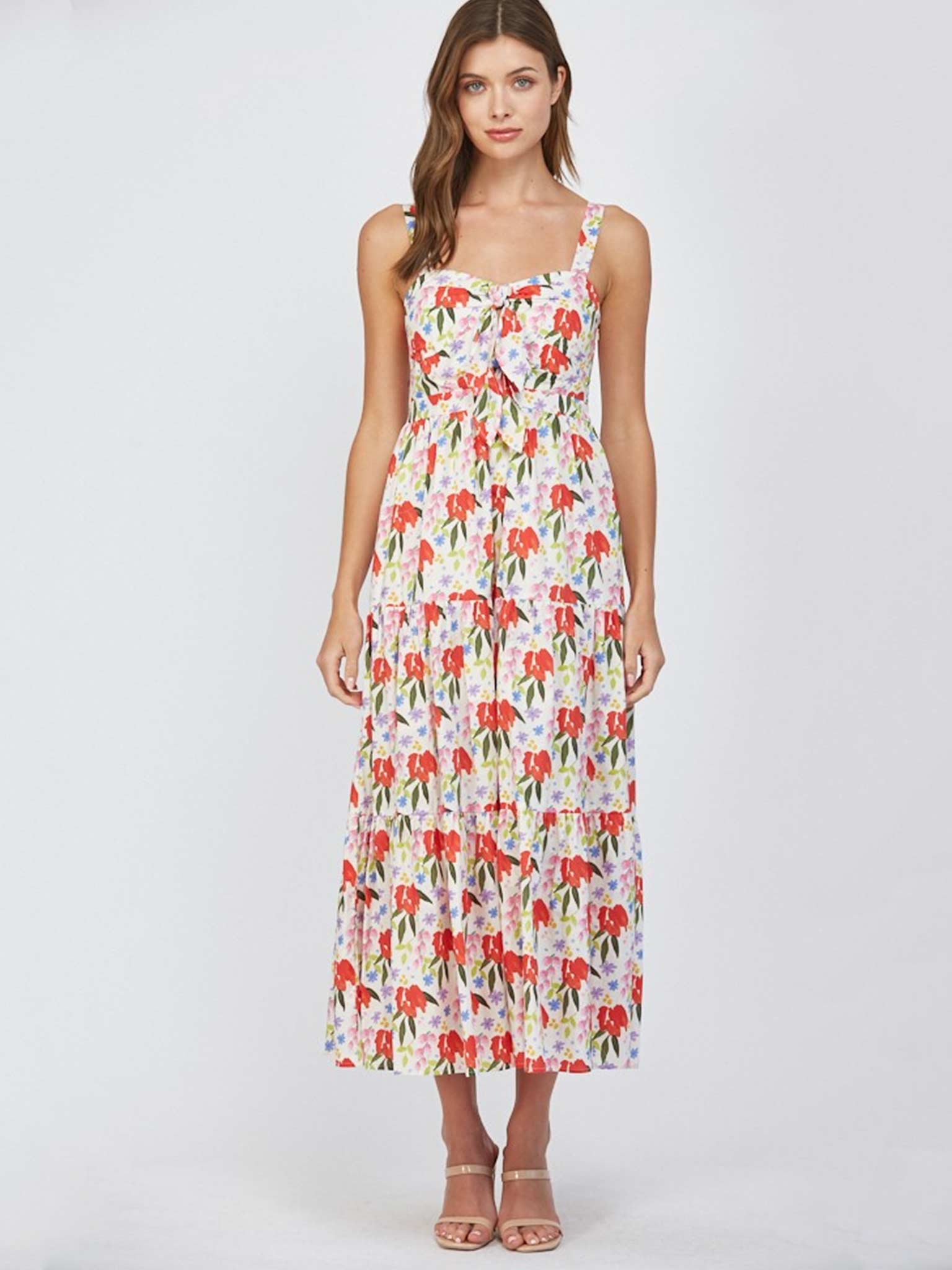 cut out tie front dress Women's Linen-Blend Cutout Tie-Front Midi Dress Forage Floral Blue Petite Size 00