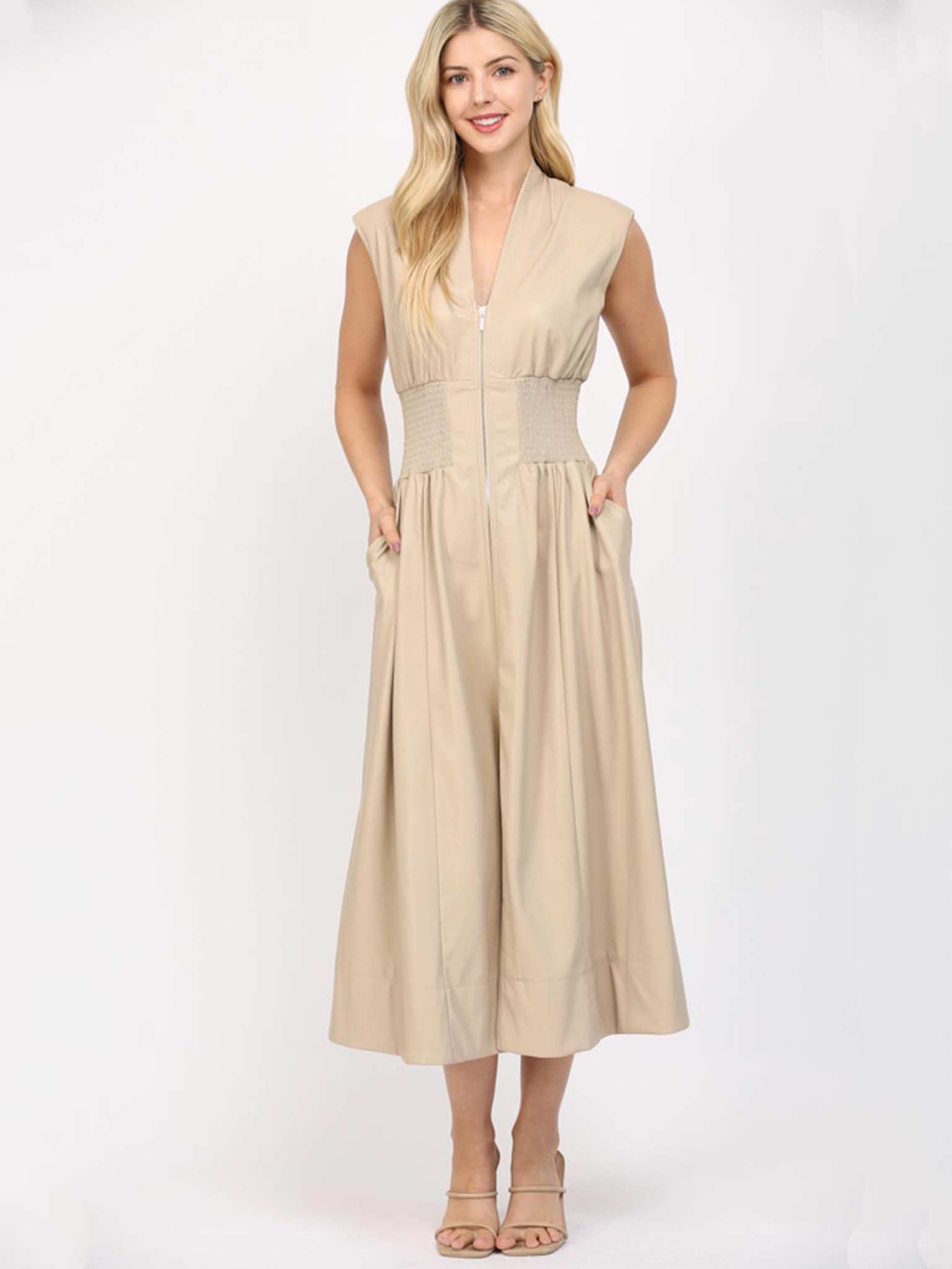 Smocked Waist Faux Leather Midi Dress | Fate by LFD L Smocked Waist Faux Leather Midi Dress | Fate by LFD L