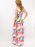 multi color geometric maxi dress from back on model
