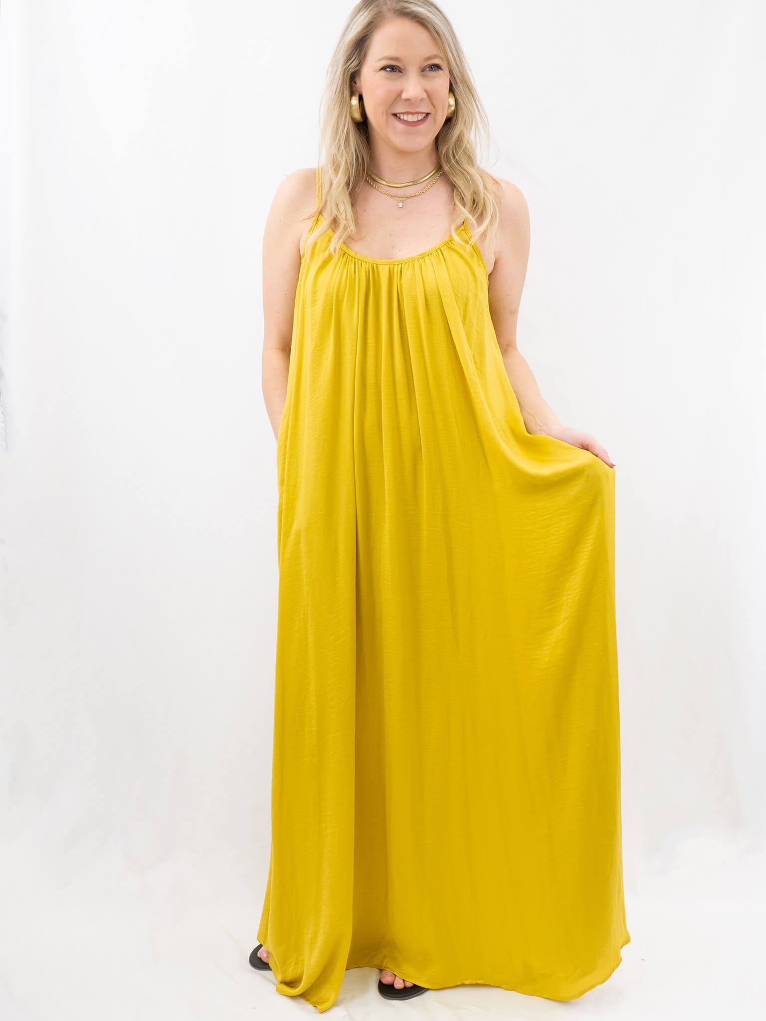 green emerald velvet dress Golden Gala Maxi Dress Butter Yellow main image 1
