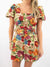 floral woven romper on model from front closeup
