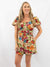 floral woven romper from front on model