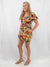 floral woven romper from side on model