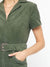 closeup of olive belted corduroy dress