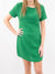 green tweed dress on model from front