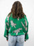 bright green tiger tie front top on model from back