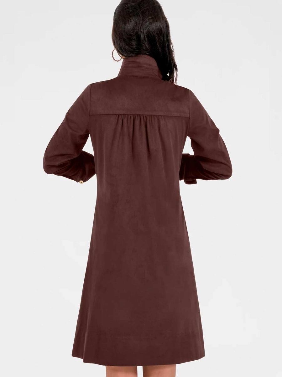 Gretchen Scott Ruffle Rumble Dress – Brown Ultra Suede Shirt Dress with ...