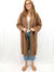 brown duster cardigan on model from front