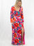 pink floral v-neck maxi dress on model