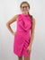 mock neck hot pink dress on model from front