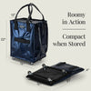 Size guide for Hulken bag in medium size midnight blue when open or stored flat