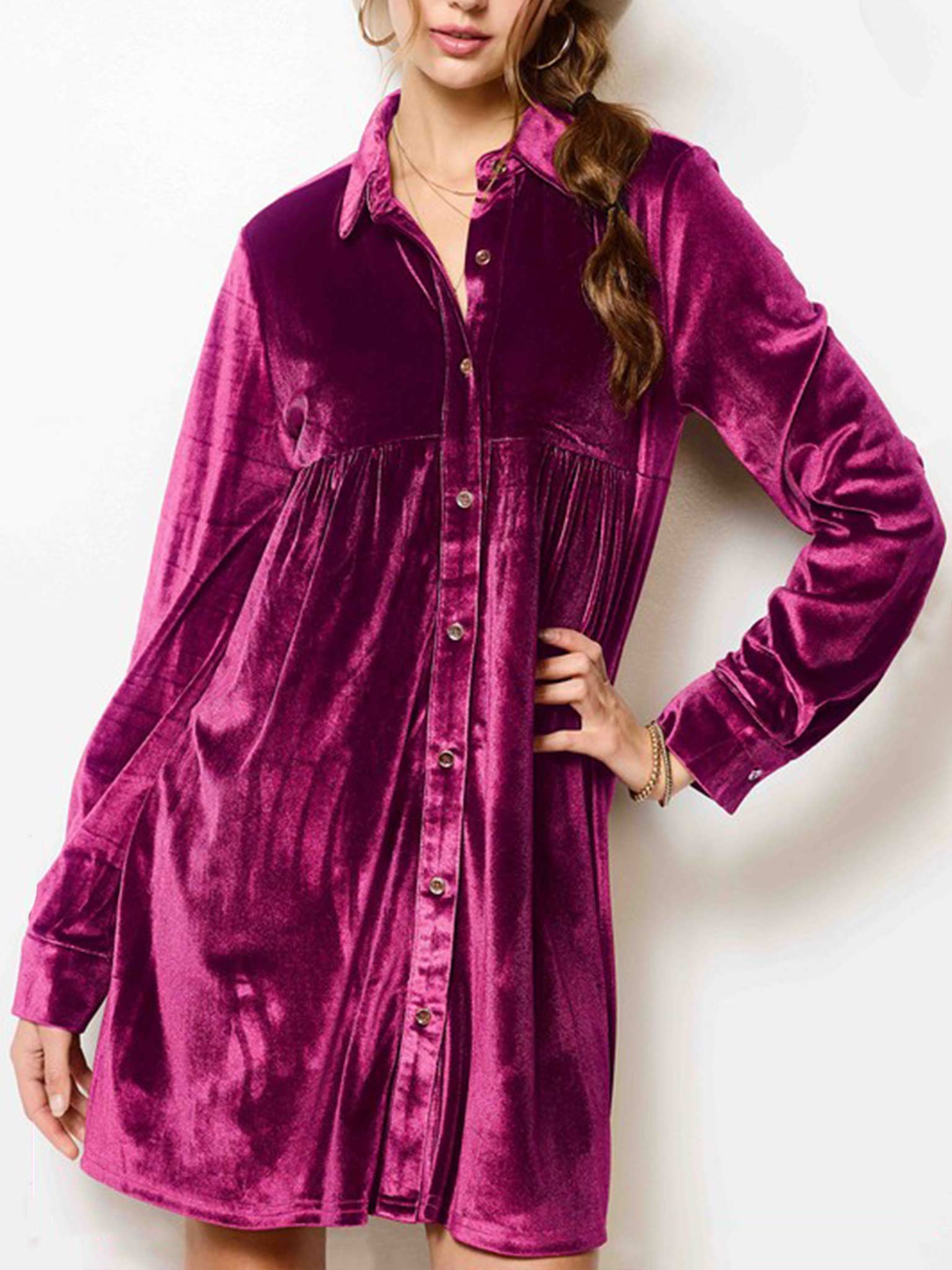 pink velvet shirt dress VELVET TSHIRT DRESS
