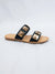 black vegan leather slides with gold studs from side