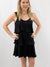 black ruffle dress from front