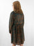 velvet animal print design on teal shirt dress on model from back