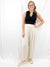 linen fabric crop pants from front on model