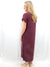 midi t-shirt dress in wine on model from back