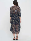 Winter Odyssey Maxi Dress by Meet Me in Santorini in navy floral pattern on model from back