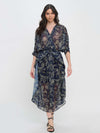Winter Odyssey Maxi Dress by Meet Me in Santorini in navy floral pattern on model from front