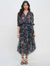 Winter Odyssey Maxi Dress by Meet Me in Santorini in navy floral pattern on model from front