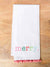 pimk pom pom trim hand towel with merry written in pastel colors