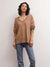 mink pullover on model from front
