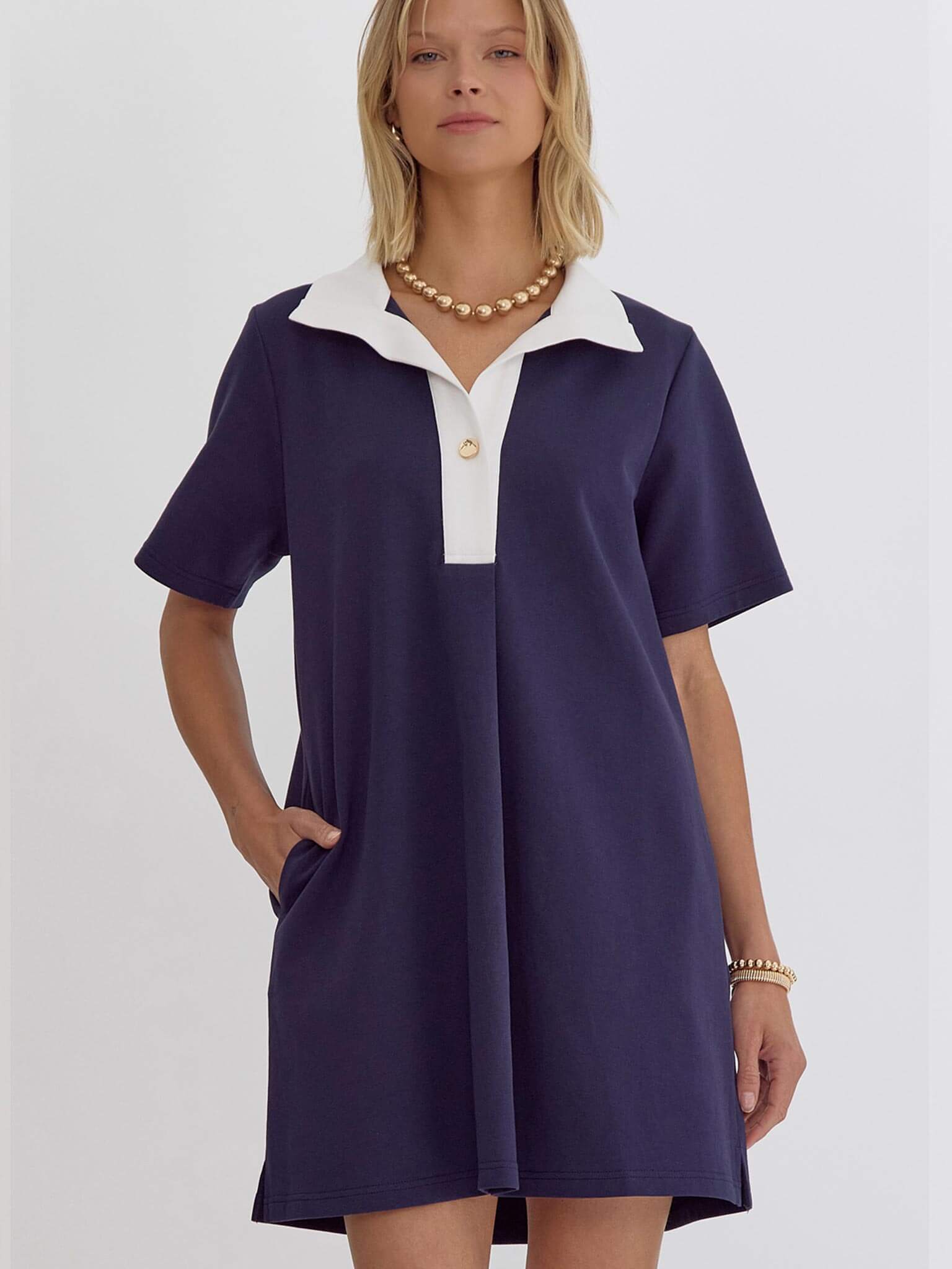 Navy and White Collar Dress by Entro S
