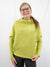 avocado sweater with high loose neck on model