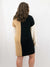color block sweater dress on model from back