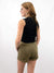 faux suede olive shorts from back on model