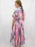 mixed stripes midi dress on model from back