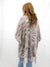 colorful knit cardigan on model from back