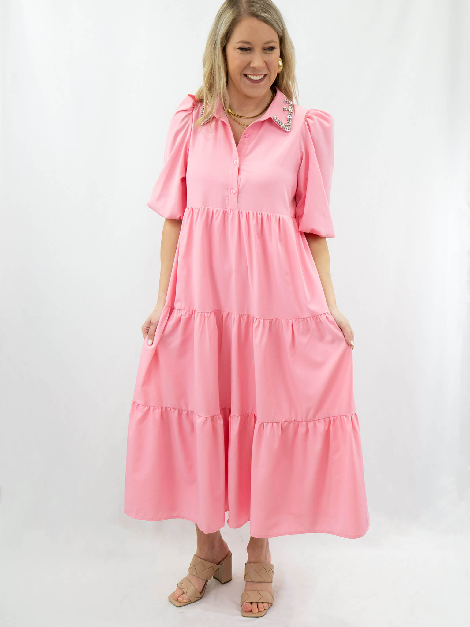 open lace back dress Pink Colorblock Shirt Dress – SNAP-Something New And Pretty