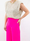 closeup of high rise hot pink dress pants