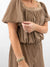 mocha pleated square neck top on model