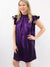 purple metallic ruffle sleeve dress from front