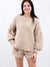ivory puff sleeve pullover with shorts on model