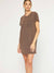 ribbed t-shirt dress in mocha on model from front