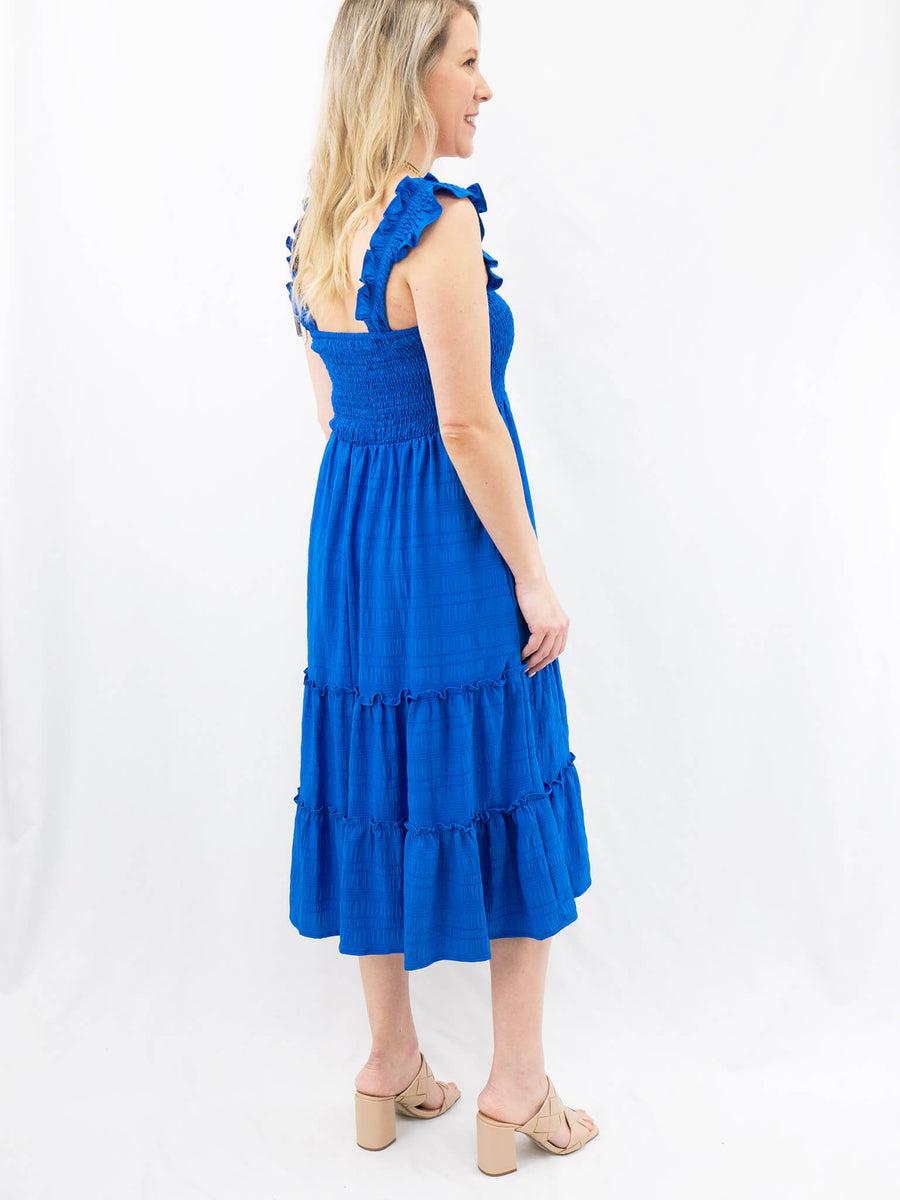 Ruffle Strap Square Neck Royal Blue Dress S