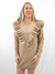 oatmeal ruffle sweater dress on model