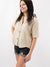 khaki button down linen top from side