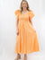 peach smocked ruffle sleeve dress from front