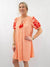 embroidered sleeve orange dress with tied front