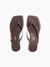 TKEES Square Toe Lily Croc in Carob pair of flip flops showing tops